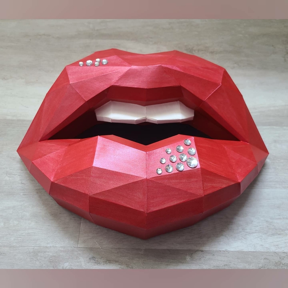 3D red lips paper wall art